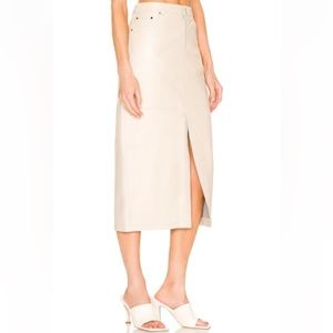 Song of Style Marie Leather Midi Skirt in Cream size XS NWT
